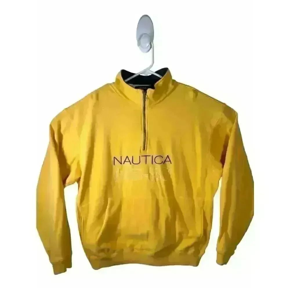 Vintage Nautica Sweater Mens XL Yellow Embroidered Fleece Mock Neck NS-83
